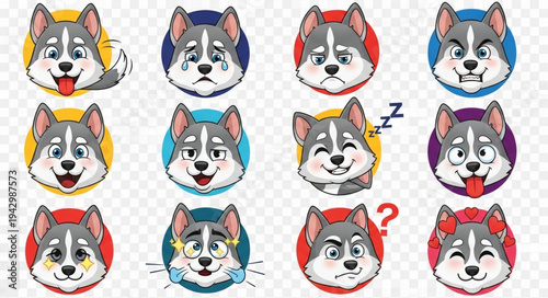 Collection of Husky Dog Emoticons with Various Expressions.