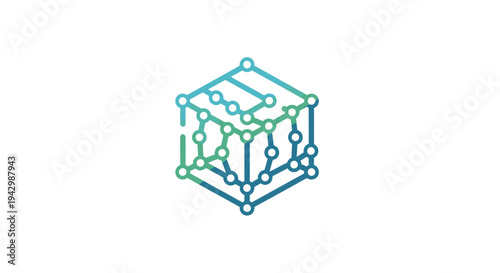 Abstract Network Cube with Interconnected Nodes and Lines