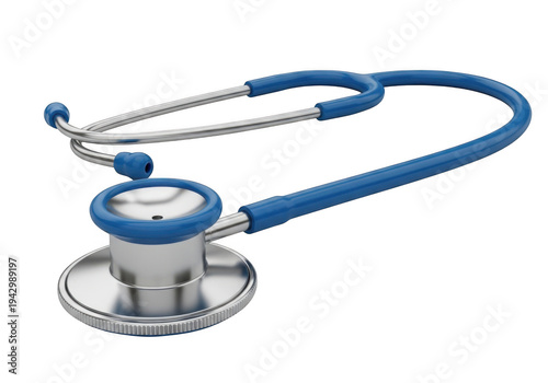 a blue and silver stethoscope on a white background