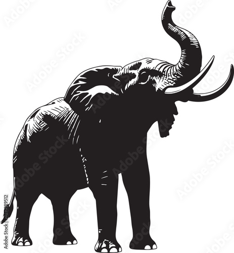 A black and white image of an elephant isolated on transparent background, Vector