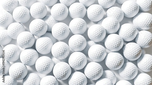 White golf balls arranged in a geometric pattern on a pure white background, emphasizing texture.