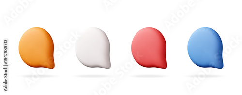 Set of colorful speech bubbles in 3d style. Floating social media notifications icons on white background. Web communication interface element for chat dialogue and notification. Vector illustration