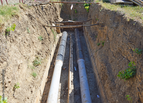 repair and replacement of city and underground communications. heating and water supply. old metal pipes are replaced with new plastic ones