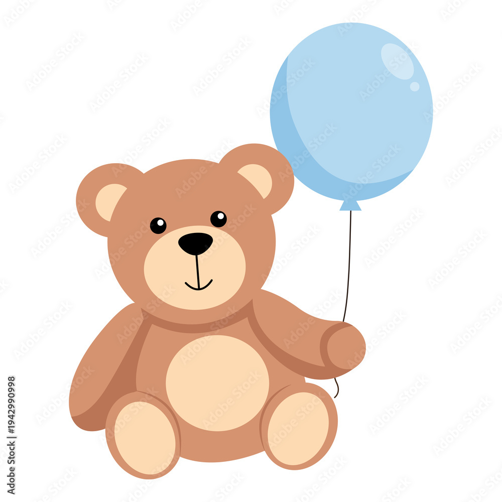 Fototapeta premium Cute teddy bear with a balloon. Vector Illustration