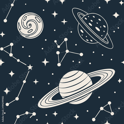 Pettern, Weltraum mit Planeten und Sternen