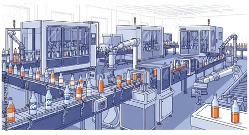 Industrial Factory Interior with Machinery.