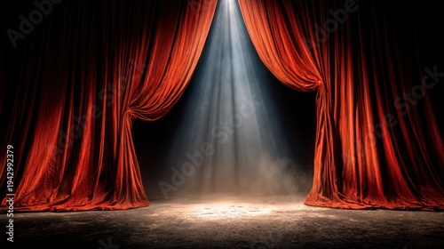 Dramatic stage curtains with spotlight