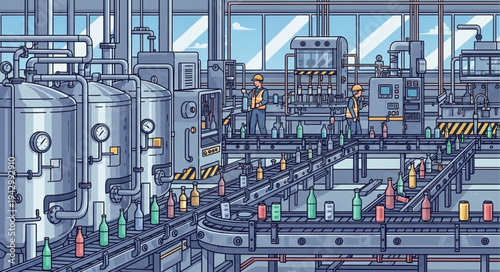 Industrial Factory Interior with Machinery.