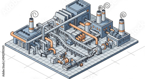 Industrial Factory Isometric Illustration.