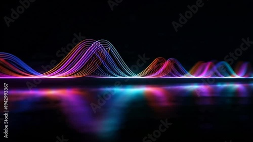 Vibrant Sound Wave Patterns on Black Background.