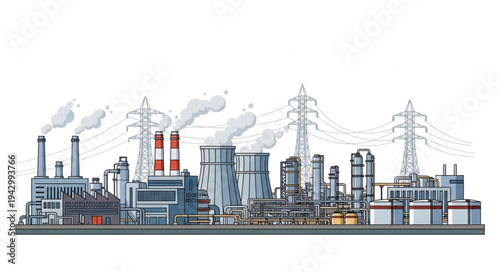 Industrial Factory Landscape with Towers.