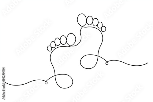 Continuous one line drawing of human footprint line art vector
