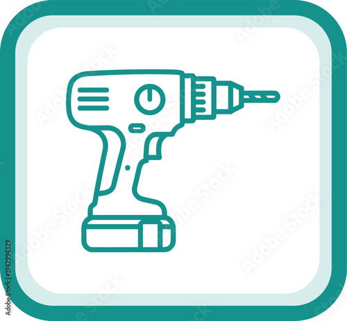 Drill outline icon on a rounded square background power tool for construction and home repair