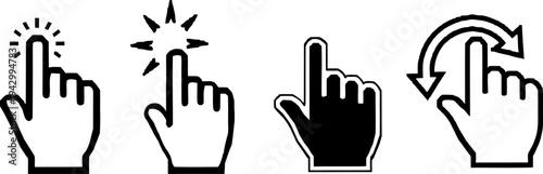 Hand Cursor Pointing Finger Click Touch Interface Vector Icons