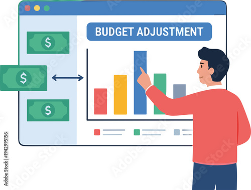 Visual representation of a financial professional meticulously analyzing and making strategic budget adjustments on a digital dashboard to optimize resource allocation and enhance economic performance