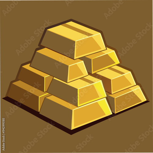 Stack of shiny gold bars arranged in a pyramid shape,