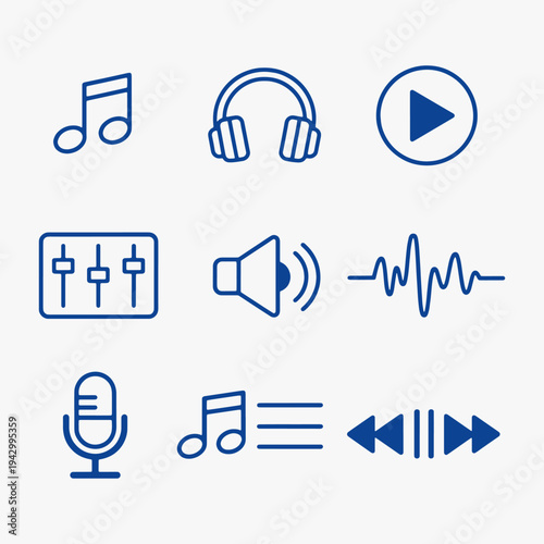 A set of audio and media controls icons focuses on simplicity, elegance, and ease of recognition. Vector Sign for Logos, Labels, and Icons