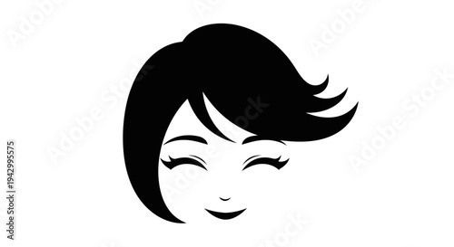 Simple Cartoon Face of a Young Woman With Eyes Closed