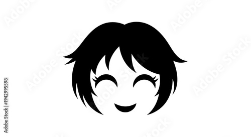 Happy Face Graphic Icon with Wavy Hair
