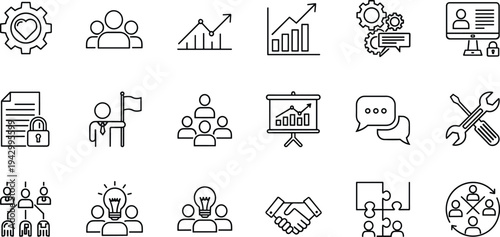 Business people icons set vector illustration meeting collaboration strategy teamwork planning discussion