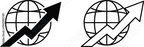 Global business growth and finance progress outline and filled vector icons collection for content