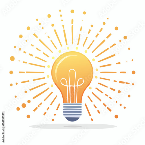 Bright idea concept with light bulb radiating light and energy for innovation
