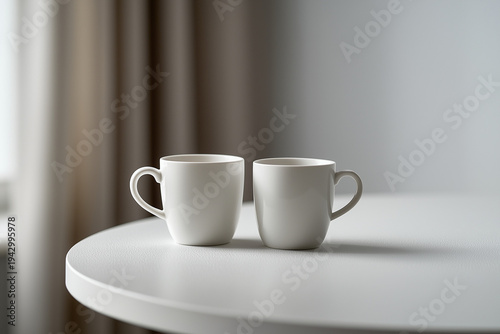 Wallpaper Mural Two white cups on a white table, background Torontodigital.ca