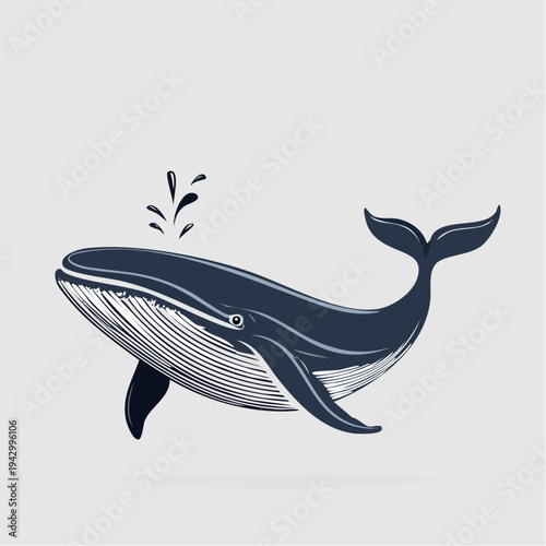 Illustration of a blue whale spraying water, a majestic marine mammal in its natural habitat