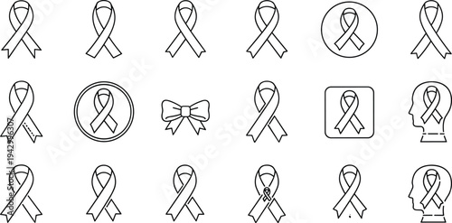 Ribbon icons set awareness symbol support hope and health vector art abstract concepts