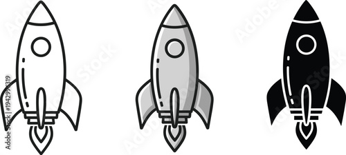 Rocket ship set launch graphic vector illustration space travel and exploration abstract flat design concept