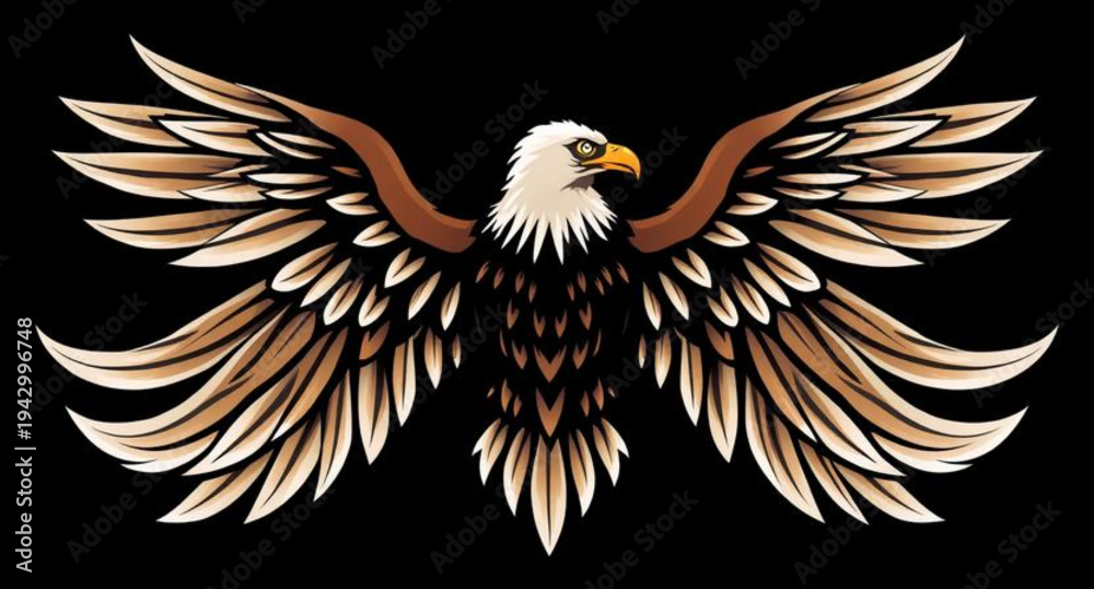 Fototapeta premium A majestic bald eagle mascot vector illustration featuring a powerful bird with spread wings and a sharp beak in a black silhouette wildlife design