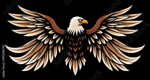 A majestic bald eagle mascot vector illustration featuring a powerful bird with spread wings and a sharp beak in a black silhouette wildlife design