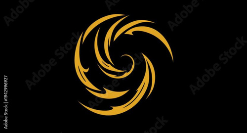 Abstract 3D vector illustration of a black and yellow spiral wave pattern with light energy texture for a modern dark wallpaper design element