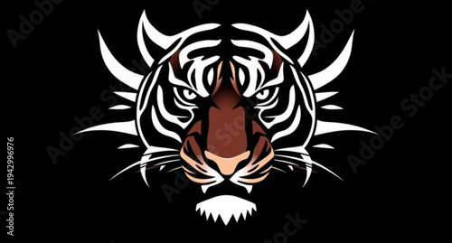 Powerful black vector art illustration featuring a tribal lion and tiger head tattoo emblem representing wild animal aggression and predator power as a stylized logo design