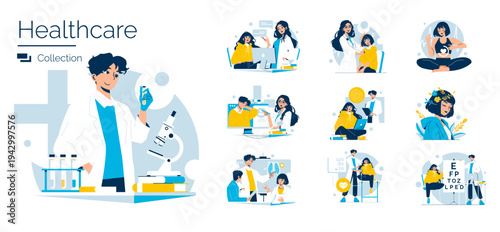Healthcare Professionals and Activities Vector Illustration