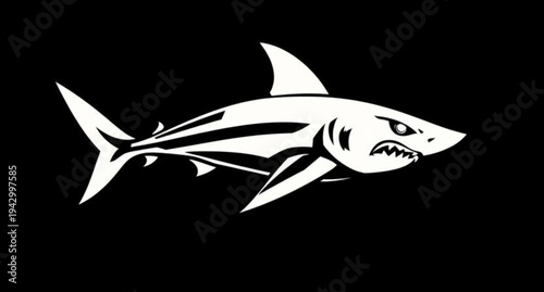 Black shark vinyl ready vector illustration of a marine animal swimming underwater in the ocean as a silhouette icon for nature and wildlife fishing art design