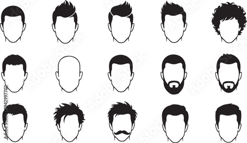 Collection of diverse male hairstyles displayed as a black silhouette
