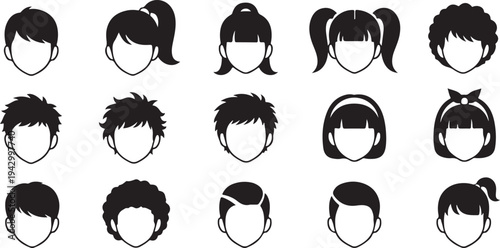 Diverse collection of faceless headshots with varying hairstyles silhouette