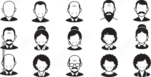 Diverse group of faceless people icons presented as a silhouette