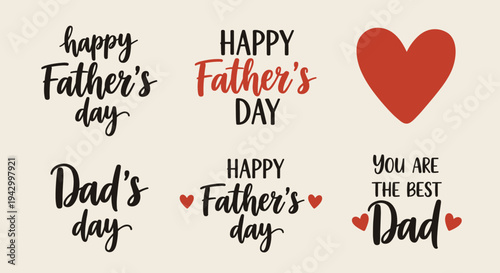 A collection of festive Father's Day designs featuring heartfelt messages and a love heart in a modern style