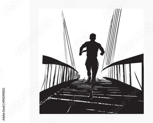 silhouette of a man walking on a bridge