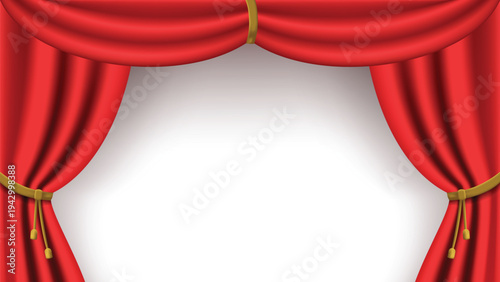 realistic curtain frame template with red color vector graphic