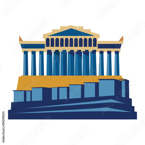 Iconic Ancient Greek Temple Vector Illustration with Classical Architecture and Traditional Doric Columns