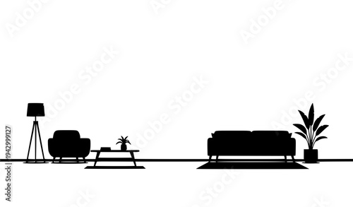 Minimal living room wallpaper mockup with blank wall space sofa coffee table and plant interior vector template