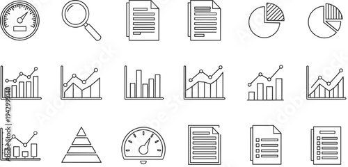 Collection data analysis report graph chart document speed finance performance icons