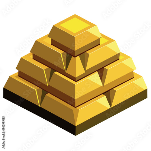 Stack of shiny gold bars arranged in a pyramid shape,