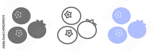 ブルーベリーアイコン3種セット（カラー・線画・モノクロ）