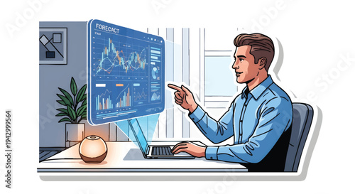 Businessman analyzing data on computer screen in office