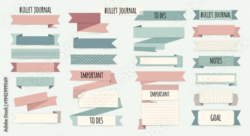 Collection of Decorative Paper Ribbons and Banners for Notes.