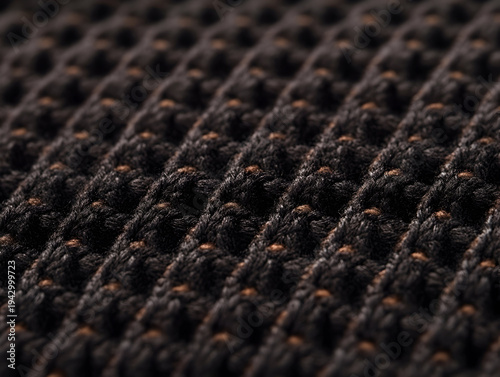 Close-up view of textured black fabric with intricate patterns and subtle highlights, ideal for textile design